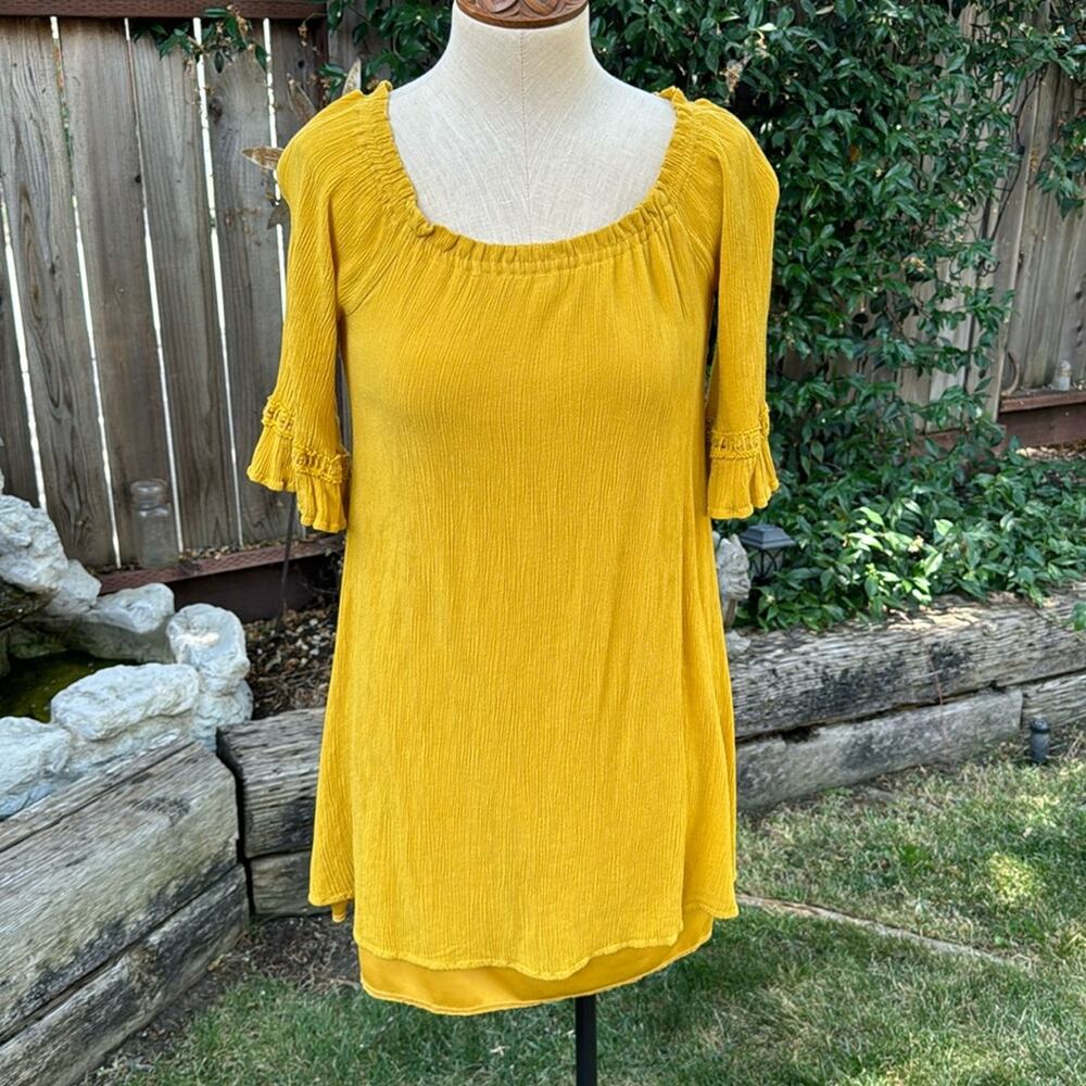 Naif Mustard Yellow Dress Petite Small Lined Boho Midi Casual Women’s